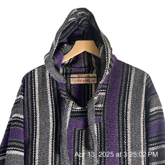 Gypsy Hoodie Unisex Size XL Baja Mexican Blanket Purple Striped Hippie Pocket - Picture 5 of 9